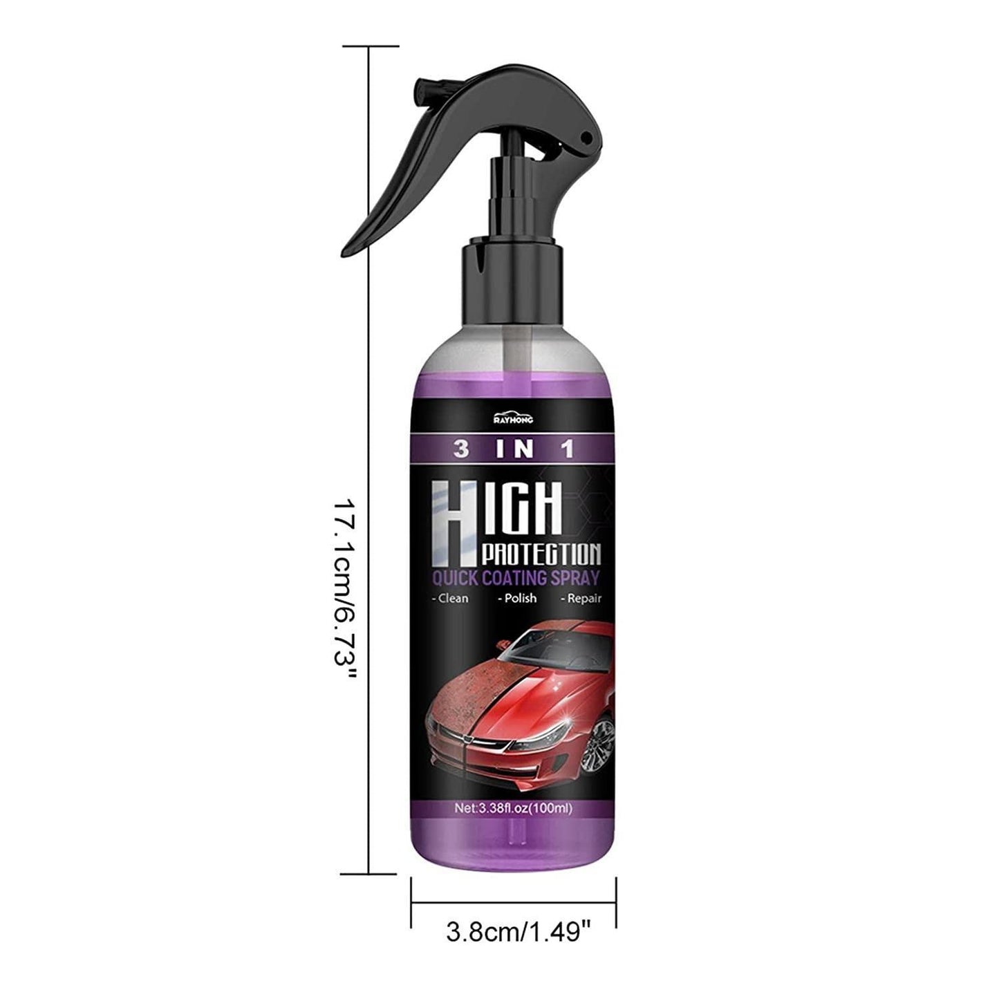 3 in 1 High Protection Car Quick Coating Spray, Car Rapid Ceramic Paint Coating, Nano Polishing Spray, Plastic Parts Refurbisher, Fine Scratch Repair, Extremely Hydrophobic, 100ml. (Pack of 2)