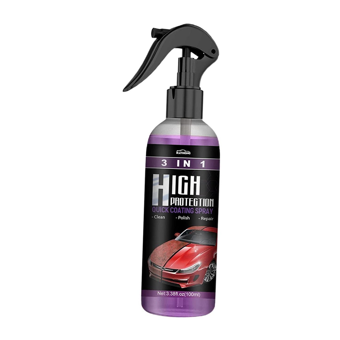 3 in 1 High Protection Car Quick Coating Spray, Car Rapid Ceramic Paint Coating, Nano Polishing Spray, Plastic Parts Refurbisher, Fine Scratch Repair, Extremely Hydrophobic, 100ml. (Pack of 2)